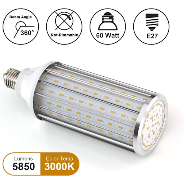 LED-lampa E27 60W 3000K 5850LM 160X5730SMD Majslampa, 550W Högeffekts Aluminiumomvandlarlampa, LED Gatubelysning, 360 Graders Strålkastare