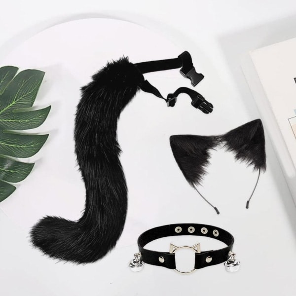 CASA 1/2/3/5 3st Pelsbekledde Katteører Hale Lærchoker Halloween Lolita Svart Kitty 1 stk