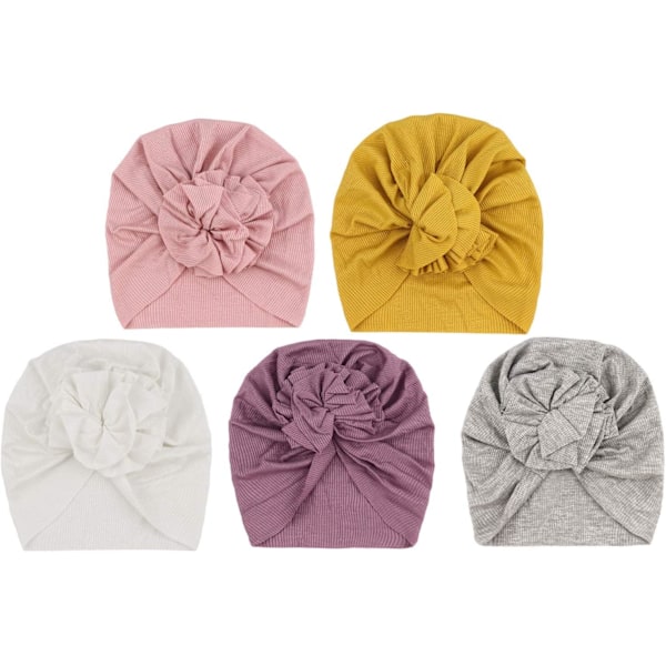 5-pack Baby Turbanhattar - Mjuka Knutska Bebis-mössor för Babyflickor och Småbarn 5 Pack B / 3 - 24 Months