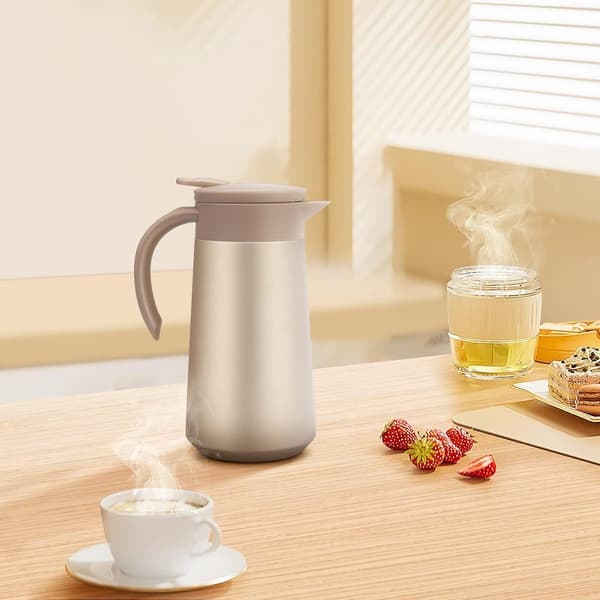 Kaffe Termokande, Dobbeltvægget Vakuumisoleret Rustfrit Stål, Enhåndsudskænkning, Til Kontor Og Hjem, Guld, 800 ml