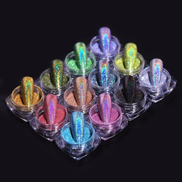 12 färger glitter nagelglitter super gnistrande spegel krom effekt nagelpigment pulver semester smink dekorativa paljetter