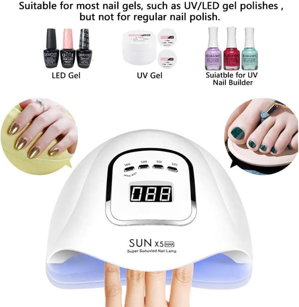 150W UV LED Nagellampa för Gel Polish, Autosensor LCD-display 4 Timerinställningar, för Hemmasalongsbruk, Vit