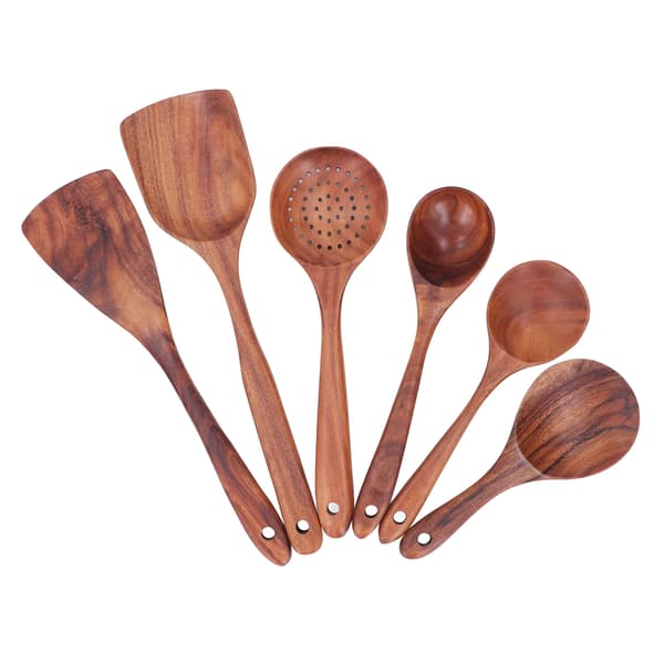 Kitchen Utensil Set Wooden Spatulas Spoons Comfortable Grip Minimalist Kitchen Tools for Home Cooking 0.9