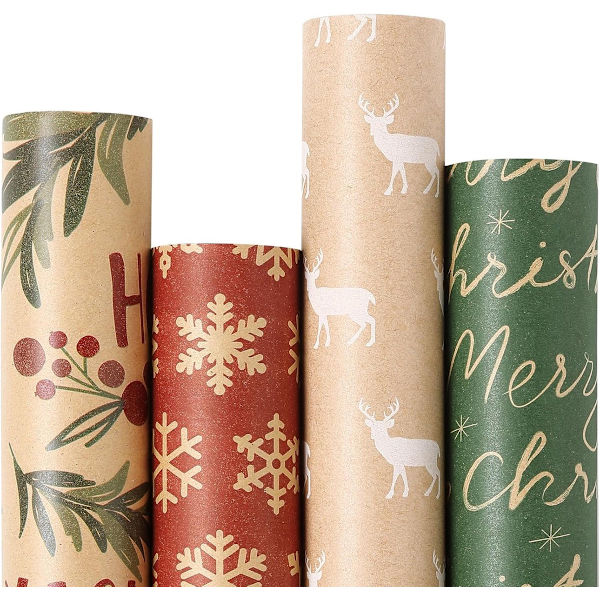 Presentpapper - Julpresentpapper - Julklappspapper - Presentpapper med figurer - 43 x 300 cm - 4 rullar
