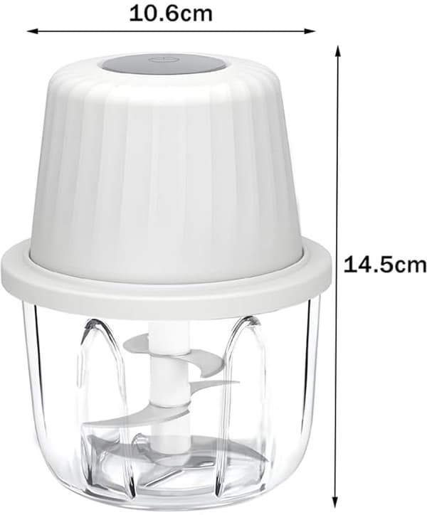 Elektrisk mathakker, USB oppladbar, 400 ml, 6 rustfrie stålblader, for babymat, grønnsaker og kjøtt, hvit