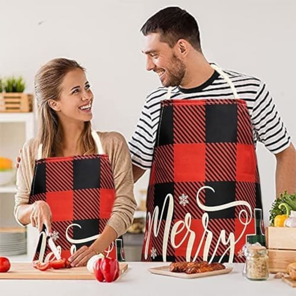 Juleforklær for Kvinner Menn Rød Ferie Kjøkken Matlaging Forkle Voksne Buffalo Plaid Forkle for Baking Hagearbeid