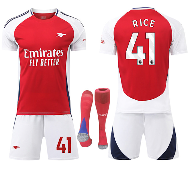 2024-2025 Arsenal Hjemme Barn Fotballdrakt med Sokker No.41 RICE No.41 RICE M
