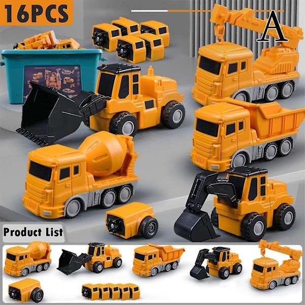 Magnetiske transformerende ingeniørkøretøjer samlet legetøj - WELLNGS 16 piece set