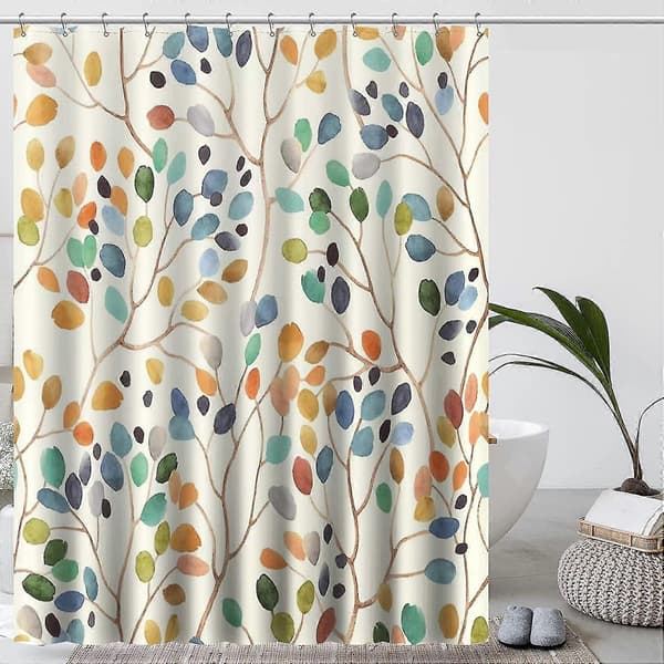 Dusjforheng 100 % polyester muggbestandig botanisk trykk for baderom beige 180 x 200 cm