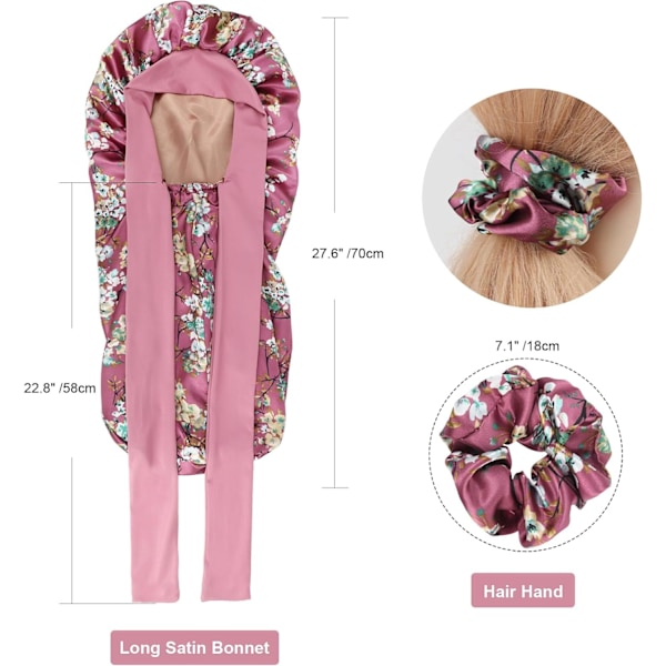 Lång Satin Sovhuva för Kvinnor - Siden Nattmössa med Elastik för Lockigt Hår Pc Floral Sleep Cap: Bean Pink