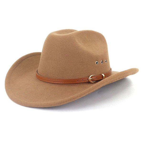 Cowboyhat til kvinder og mænd i filt med bred skygge, klassisk udendørshat i fedora-stil Khaki