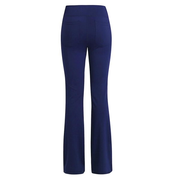 Damer Enkle Elastiske Høymidje Yogabukser Pustende Komfortable Full Lengde Vide Benbukser Sommer Casual Flare Bukser Mørkblå Dark Blue 3XL Dark Blue 3XL