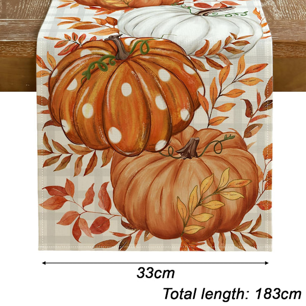 Oransje Gresskar, Eukalyptus Høst Bordløper, Høst Thanksgiving Kjøkken Spisebord Dekorasjon for Hjemmefest Dekor 13x72 Tommer Style 3