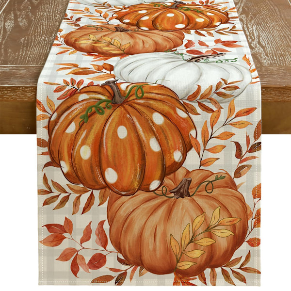 Oransje Gresskar, Eukalyptus Høst Bordløper, Høst Thanksgiving Kjøkken Spisebord Dekorasjon for Hjemmefest Dekor 13x72 Tommer Style 3