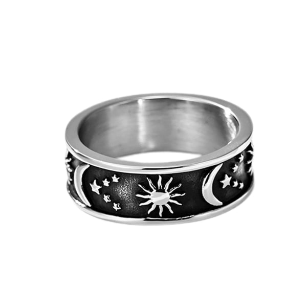 Unisex Ring Stjerne Måne Sol Dekoration Mænd Kvinder Elegant Rund Boheme Ring Til Bryllup Sort og Sølv Black and Silver US 6 Black and Silver US 6