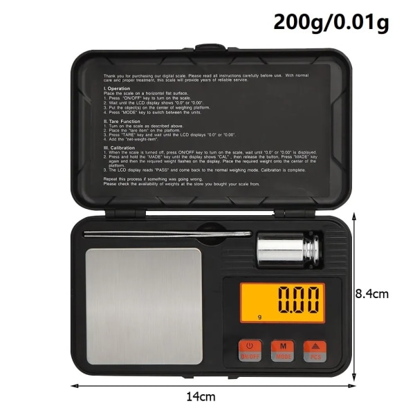 Digital Mini Vågskala 200g/0.01g 50g/0.001g Hög Precision Fick Elektronisk Vågskala Balansvåg för Matvägning Smyckesvåg 200g