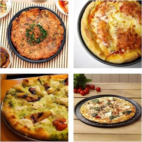 3 stk. - Pizzapander - rund pizzabakke - pizzabageplade - bageplade - runde bageplader med non-stick - 24 cm, 28 cm, 32 cm