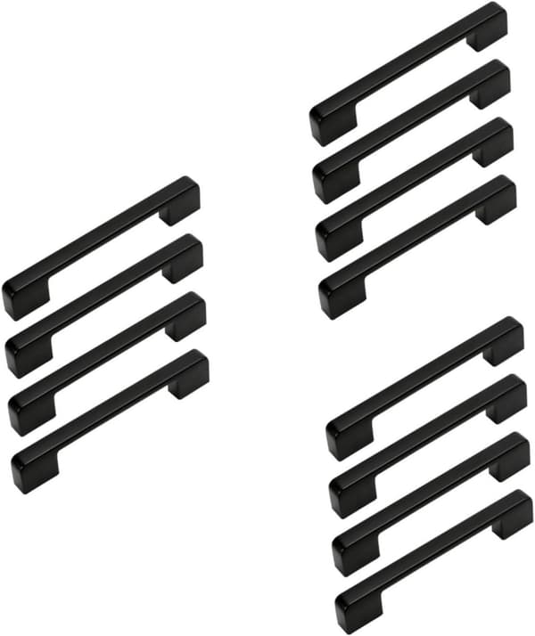 Møbelgreb, 12 stk. sort, 96 mm centerafstand, 10,5x1,2x2,2 cm, til køkkenskab