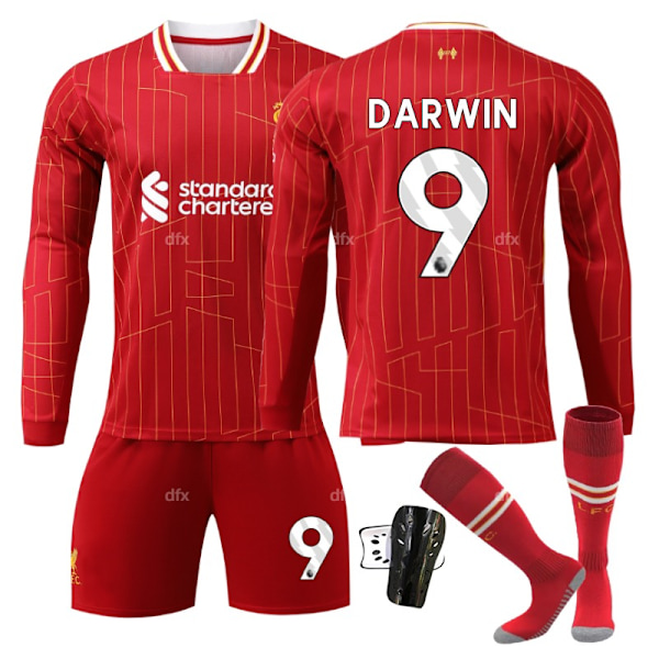 Liverpool Barn Hemmaställ 2024-2025 Höst & Vinter Nr 9 strumpor + Skydd 24 DARWIN No 10 socks + Guard 24