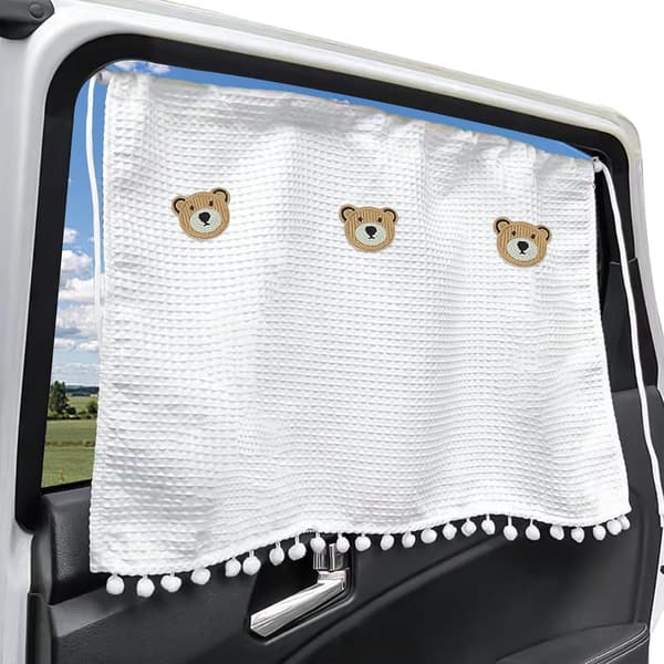 Bilfönstersolskydd, 2-pack bomull med sugkoppar, UV-skydd för spädbarn, vit liten björn, 64 x 42 cm