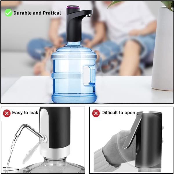 Bærbar elektrisk vanndispenserpumpe, USB oppladbar, 600 ml, tofarget strømindikator, for 2 til 5 gallon flasker, hjem og camping