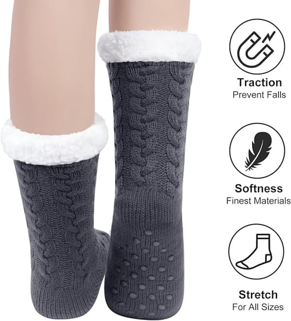 Hussockar - 2 par strumpor - Fluffigt varmt korallfleecefoder - Halkfria strumpor för män och flickor - Tjock vinterkorallfleece