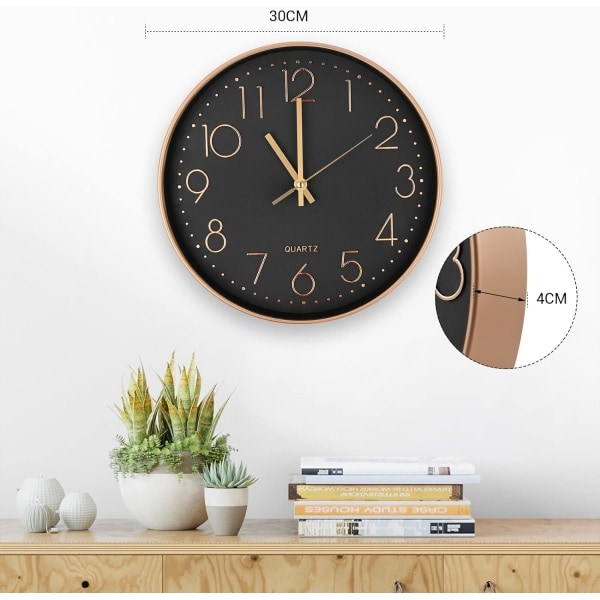 Moderni hiljainen kvartsiseinäkello 30 cm, ylisuuret numerot pyöreä seinäkello