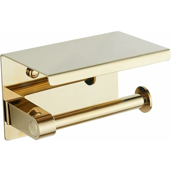304 T55 Toiletpapirholder i rustfrit stål, børstet guld, rustfrit stål, toiletpapirholder med hylde - Perfekt