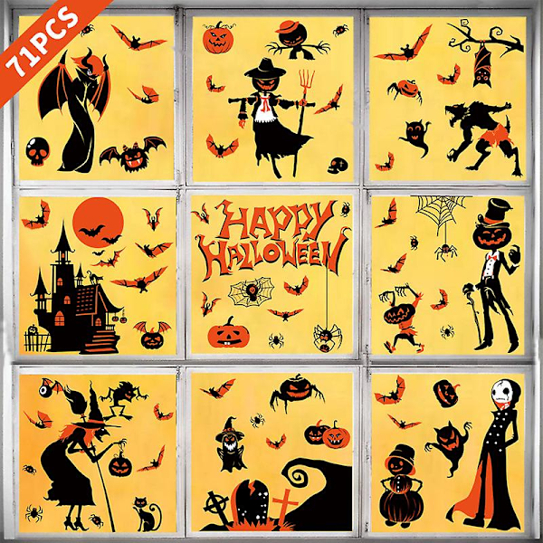 71 stk Halloween Vindu Klistremerker Halloween Vindu Dekorasjoner Skjelett Vindu Klistremerker Halloween Vindu Dekorasjoner for Glassvegger Halloween Spøkelseshus