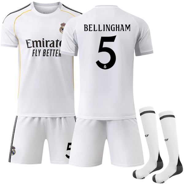 Real Madrid Hjemmedrakt Barn & Voksen Fotballdrakt 2025-2026 Nr 5 Bellingham Adult M