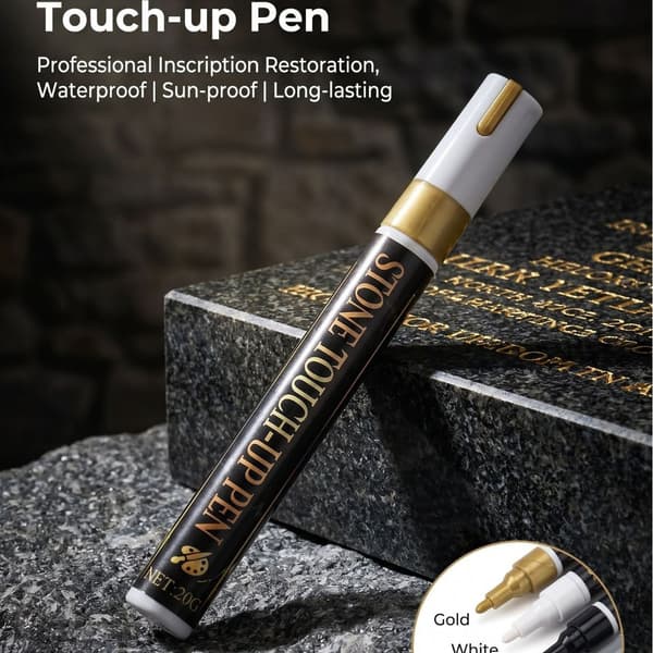 Gravsten Touch Up Penna, Väderbeständig Fin Spets Guldmarkör för Gravsten Granit Marmor Gravyr, Guld