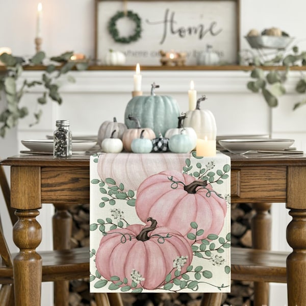 Oransje Gresskar, Eukalyptus Høst Bordløper, Høst Thanksgiving Kjøkken Spisebord Dekorasjon for Hjemmefest Dekor 13x72 Tommer Style 1