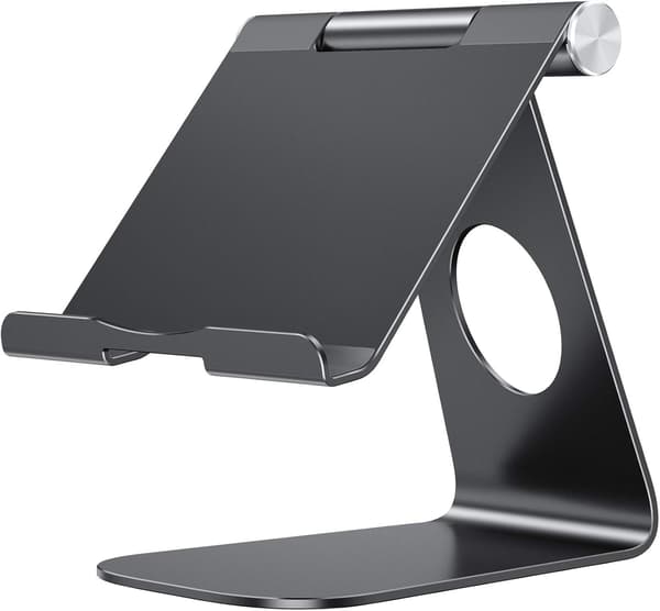 Justerbar tabletstander i aluminiumlegering til iPad Pro Air Mini iPhone Samsung Tab, stabil foldbar, sort