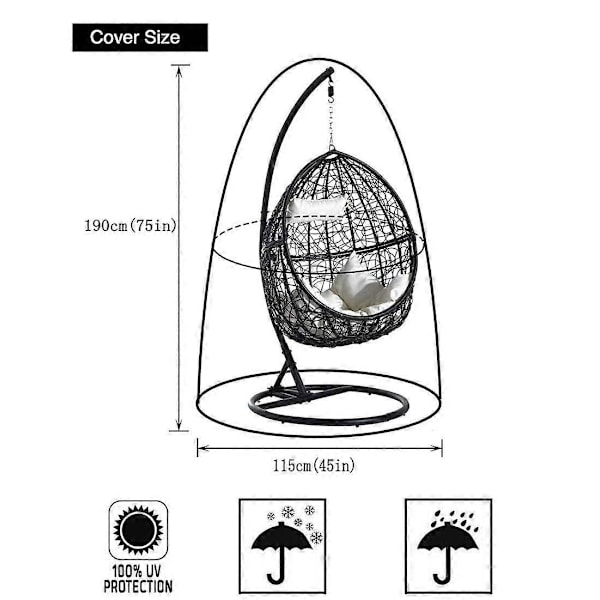 210D Trekk for Hengende Uteplassstol, Støvtett og Vanntett Beskyttelse for Pod Swing Stol Svart Black 115x190CM