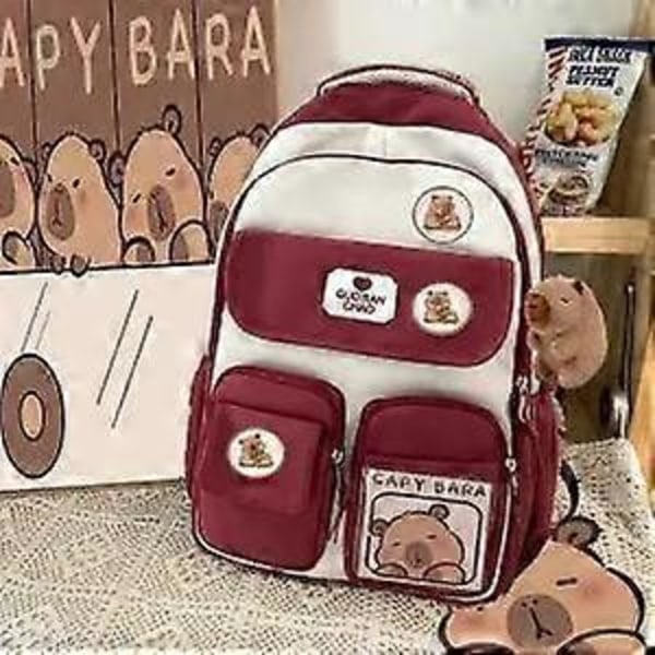 Skoltaske Brun 2024 Capybara Ridge Stor Rygsæk Til Drenge Og Piger, Mærkekort Red Backpack