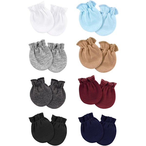 Bomullsbabyvotter for nyfødte - Kløfri hansker for 0-6 måneder 8 Sets of baby mittens MT-02