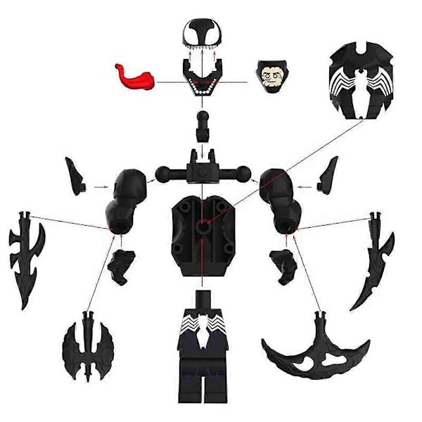 8-pakk Super Sankari Actionfiguurit Rakennuspalikat Sarja 3.14 tuumaa Venom Minifiguurit Rakennuslelut Lapsille