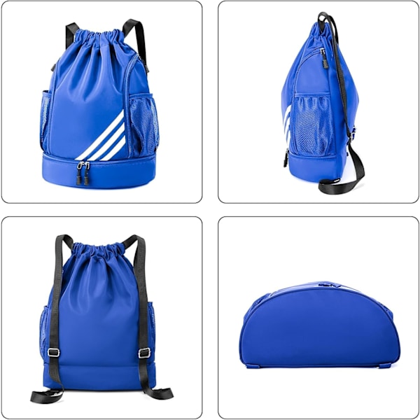 Dragskoväskor, Vattentät Simväska för Barn Vuxna, Stor Dragsko Gymväska, Sport Dragsko Gym Ryggsäck, Unisex PE-väska med Skofack Blue
