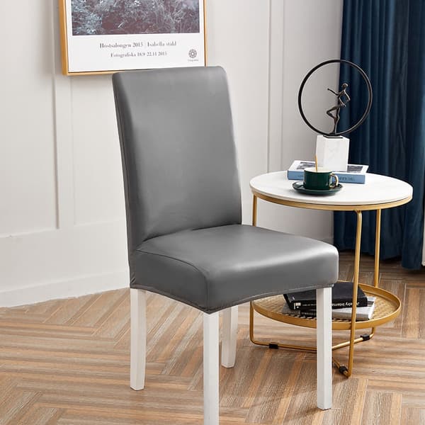 Vanntett Stretch Spisestoltrekk, Grå Kunstskinn, 2-pakning
