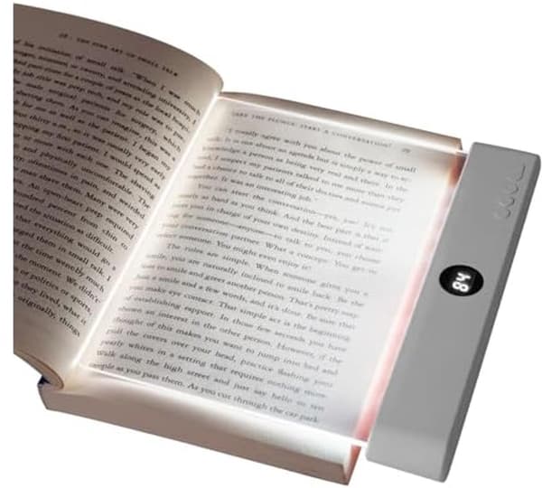 Flat boklampe, LED-leselampe med justerbar lysstyrke, 3 lysfarger og 99-minutters timer for lesing ved sengetid, hvit