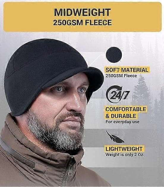 Fleece Vinterlue med brem - Herre - Øreklaff Skull Watch Cap Hatt [BR]_jar Black