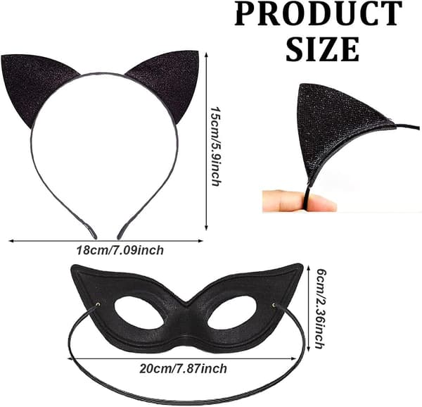Sort kattekostume katteører hale og maskerade cover til kvinder