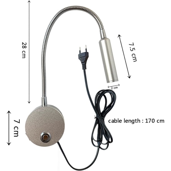 Dimbar veggmontert leselampe LED nattlampe med USB-port og bryter