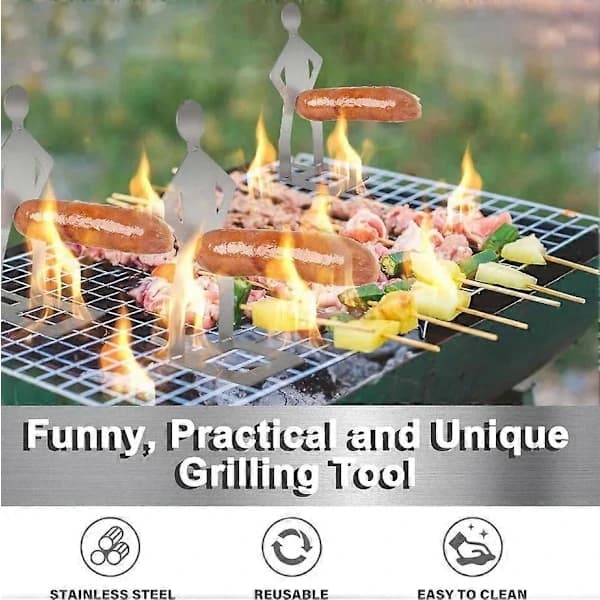 BBQ Pølseholder Sæt Rustfrit Stål Bærbar Roterende Grillstativ til Udendørs Camping Grill, 6 Pak
