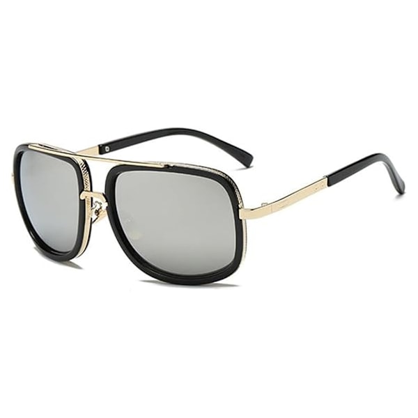 European and American Fashion Sunglasses Same Style Metal Frame Double Beam Personality Large Frame Vintage Sunglasses Black+white mercury