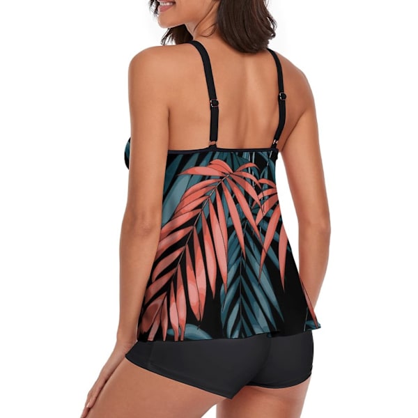 Flowy Tankini Baddräkt Damer Mage En Del Baddräkt Tvådelad Baddräkt Tank Top med Shorts Röda Blad XL