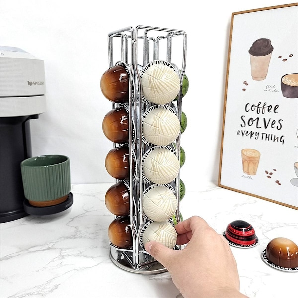 Podställ för Vertuo Line Pods, Displayställ för 20 Koppar, Organizer Hyllor, A Silver