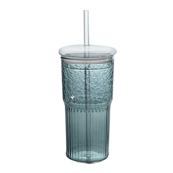 Glasskrus med lokk og glassrør, 590 ml Høy Borosilikatglass Tumbler Iskaffe Vann Smoothie Style 4