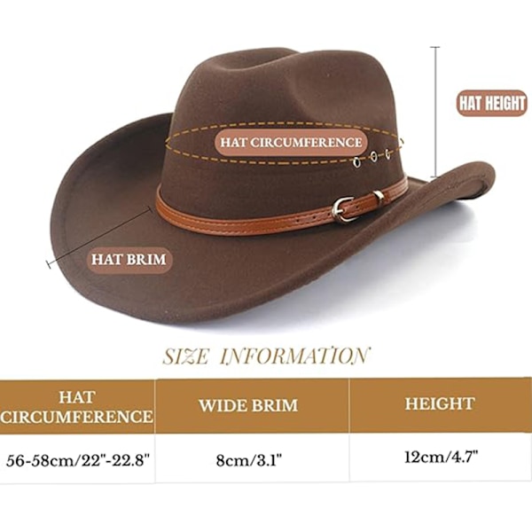 Cowboyhat til kvinder og mænd Filt Bred Skygge Klassiske Udendørs Fedora-hatte Wine Red