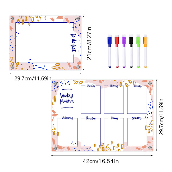 Transparent akryl slettbar mini ukeplanlegger - rosa, A3+A4 størrelse, enkel